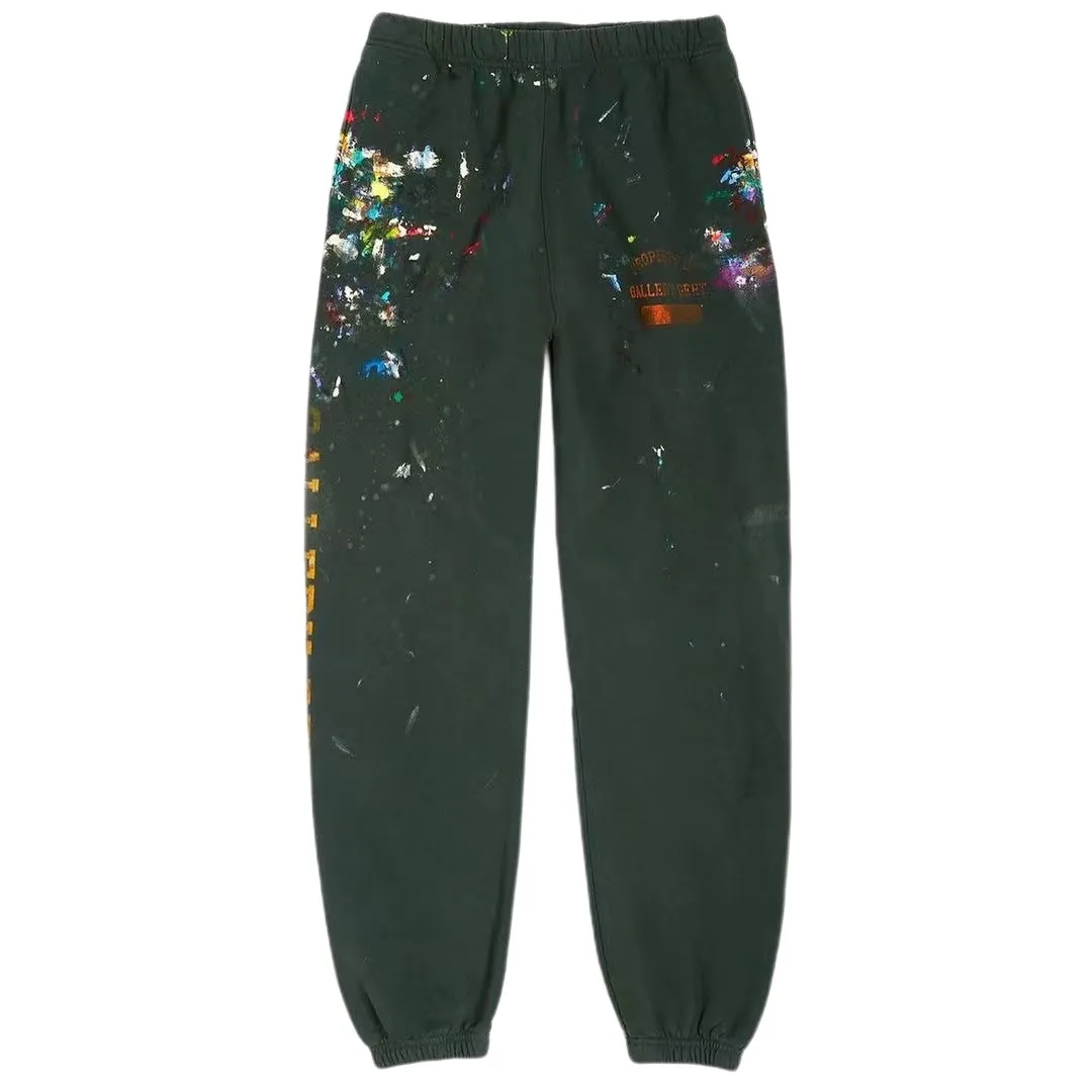 GALLERY DEPT. GD PROPERTY OF SWEATPANTS splashed ink, washed and distressed sweatpants, dark green S-XL, heavy wash and distressed, handmade acrylic splashed ink graffiti, perfect top restoration